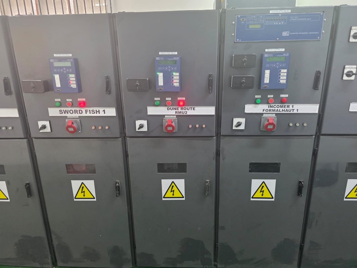 Close view of completed switchgear front panels